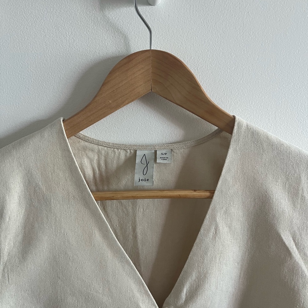 Joie Linen V-Neck Top With Buttons And Tie